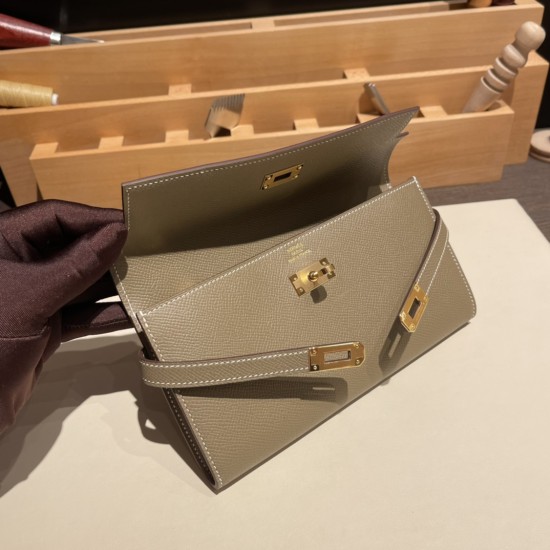 エルメス ケリーウォレット ロング ヴォーエプソン 18/Étoupe Grey エトゥープ ゴールド金具   wallet-013 全手縫い