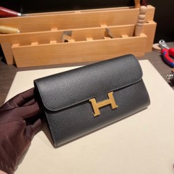 エルメスコンスタンスロング ヴォーエプソン 89/Black (Noir) ブラック ゴールド金具   wallet-020 全手縫い