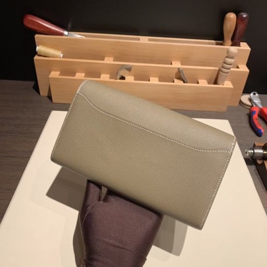 エルメス コンスタンス ロング ヴォーエプソン 18/Étoupe Greyエトゥープ シルバー金具  wallet-030 全手縫い