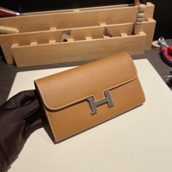 エルメス コンスタンス ロング ヴォーエプソン 37 /Gold ゴールド シルバー金具  wallet-033 全手縫い