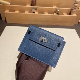 S4/Deep Blue  ディープブルー ヴォーエプソン Epsom kelly pocketケリー ポケット ロングウォレット  内部にカードスロットとファスナーポケットを配備しております