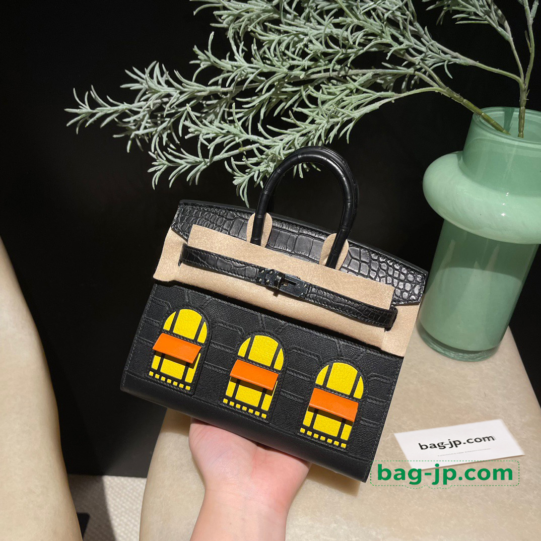 エルメスバーキン 20 ヴォーエプソンEpsom & クロコダイル Black Buckle 全手縫い Faubourg sous la neige